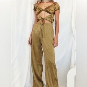 12th Tribe Satin Olive Jumpsuit